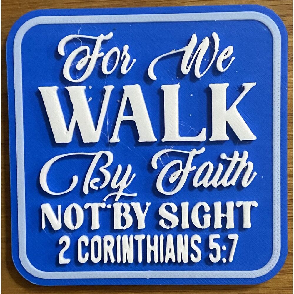 Fridge Magnet, 3" x 3" Walk By Faith - White over Blue M3024-0105